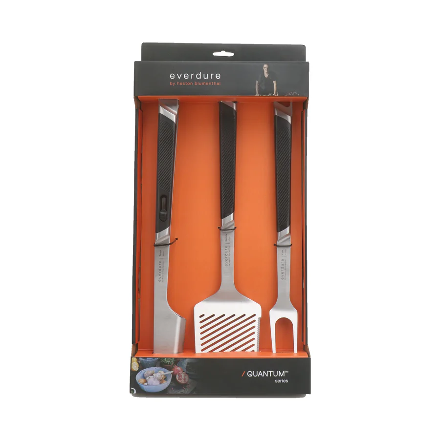 Elevate your braai experience with the Everdure Quantum Premium Toolkit, an essential set for any barbecue enthusiast. This comprehensive kit includes three meticulously crafted tools: